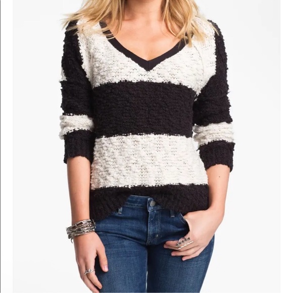 Free People Sweaters - Free People Songbird Stripe V Neck Knit Sweater Size Large